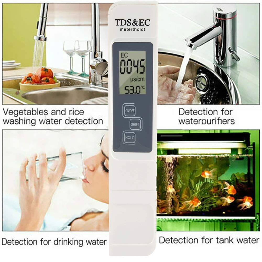 Digital CE TDS medidor de PH temperatura pluma de pureza de agua Filtro de PPM hidropónico PH Tester para acuario de agua de la piscina comida Monitor