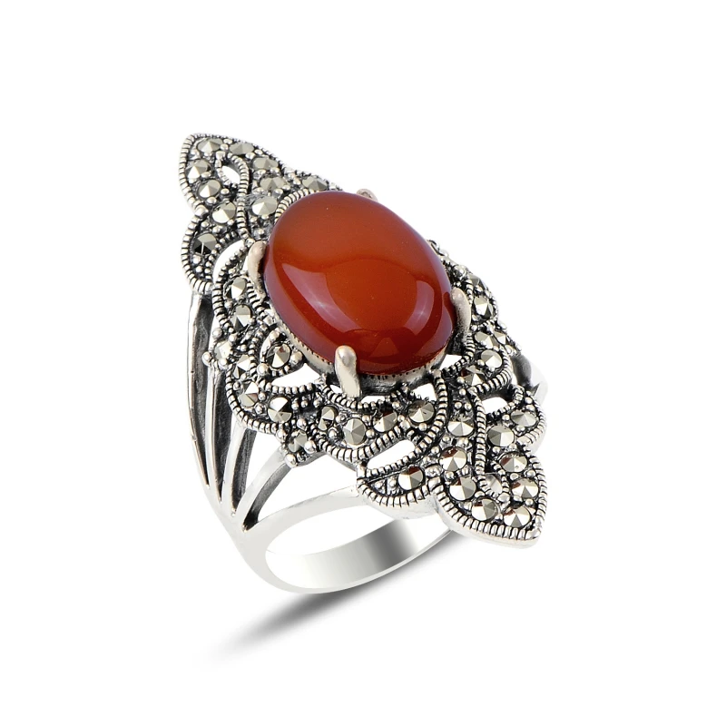 

Серебряное кольцо Silverlina с красным агатом и марказитом
