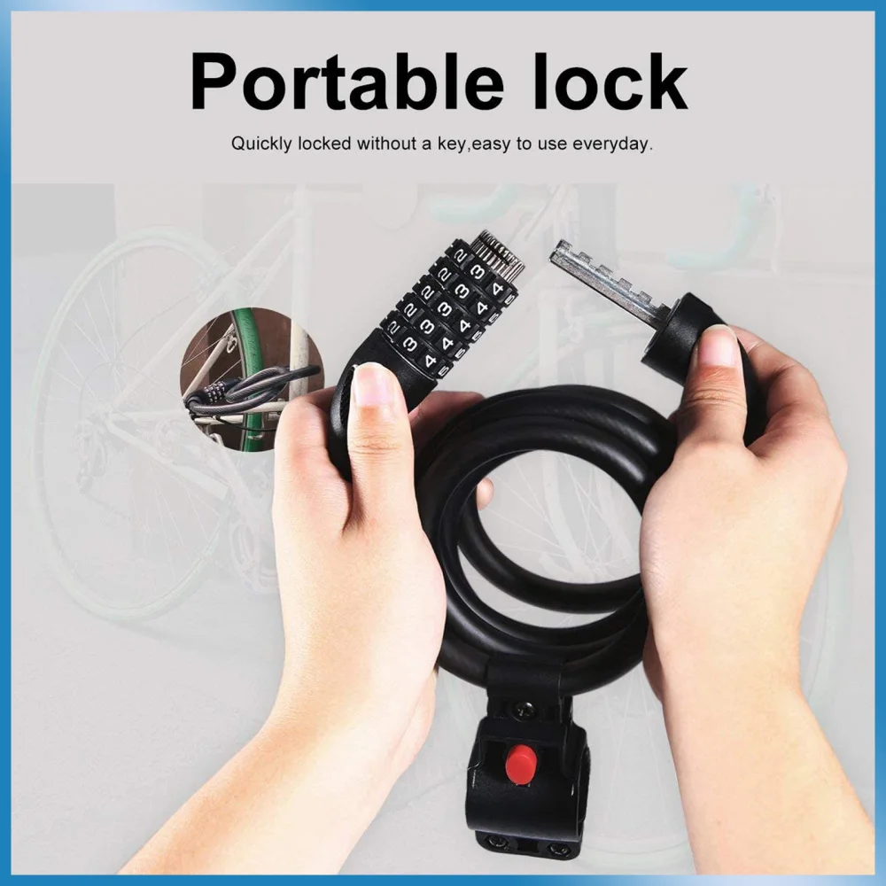 

Lock Bike Heavy Duty Chain Lock Resettable Cable Lock Code Lock (Black)