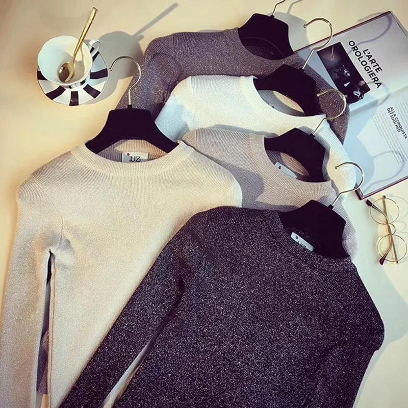 Shiny Sequin Sweater Women Long Sleeve Pullover Autumn Winter Basic Womens Sweaters Christmas pull femme | Женская одежда
