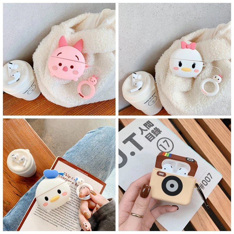 Для AirPods Pro Чехол 3D милый кот для разделывания свиньи, утки Kawaii аниме мультфильм чехол для наушников для AirPods 3 Мягкий защитный чехол с крючок карабина
