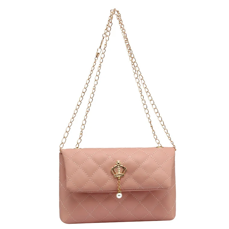

Women's Shoulder Bag PU Leather Pink Shoulder Flap Diamond Chain Lattice Stripe Women's Solid Color Bag Pink Retro Bag