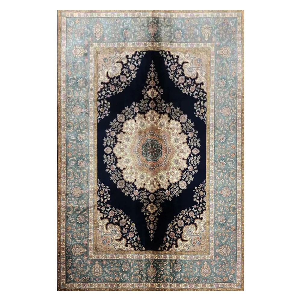 

4.5'x6.5'Black Blue Hand Knotted Silk Carpet For Sofa Rugs And Carpets Classic Persian Carpets Study Floor Mat
