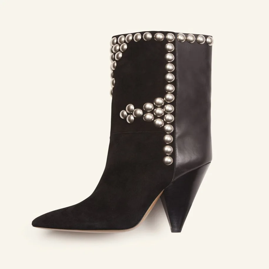 

2020 winter new slope heel high heel pointed metal knee long boots fashion boots large women's boots short boots
