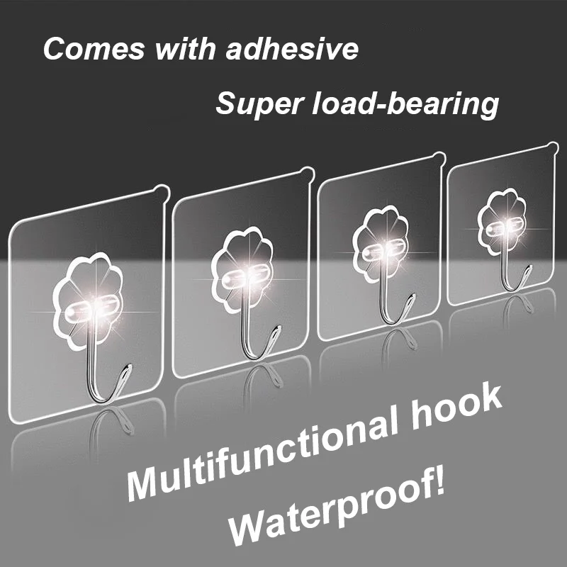 

20Pcs Transparent Wall Hooks Waterproof Oilproof Self Adhesive Hooks Reusable Seamless Hanging Hook For Kitchen Bathroom Office