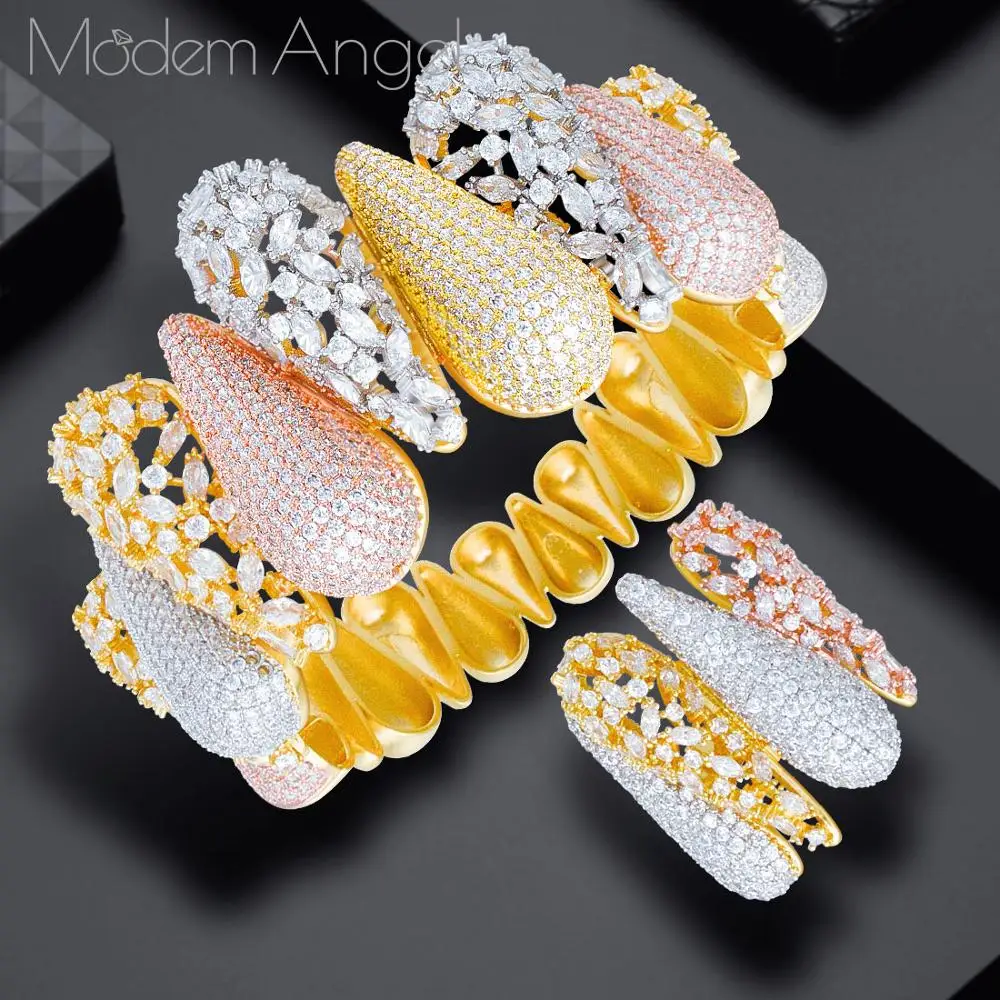 

ModemAngel Luxury African Bangle Ring Sets Fashion Dubai Bridal Jewelry Sets For Women Wedding brincos para as mulheres 2