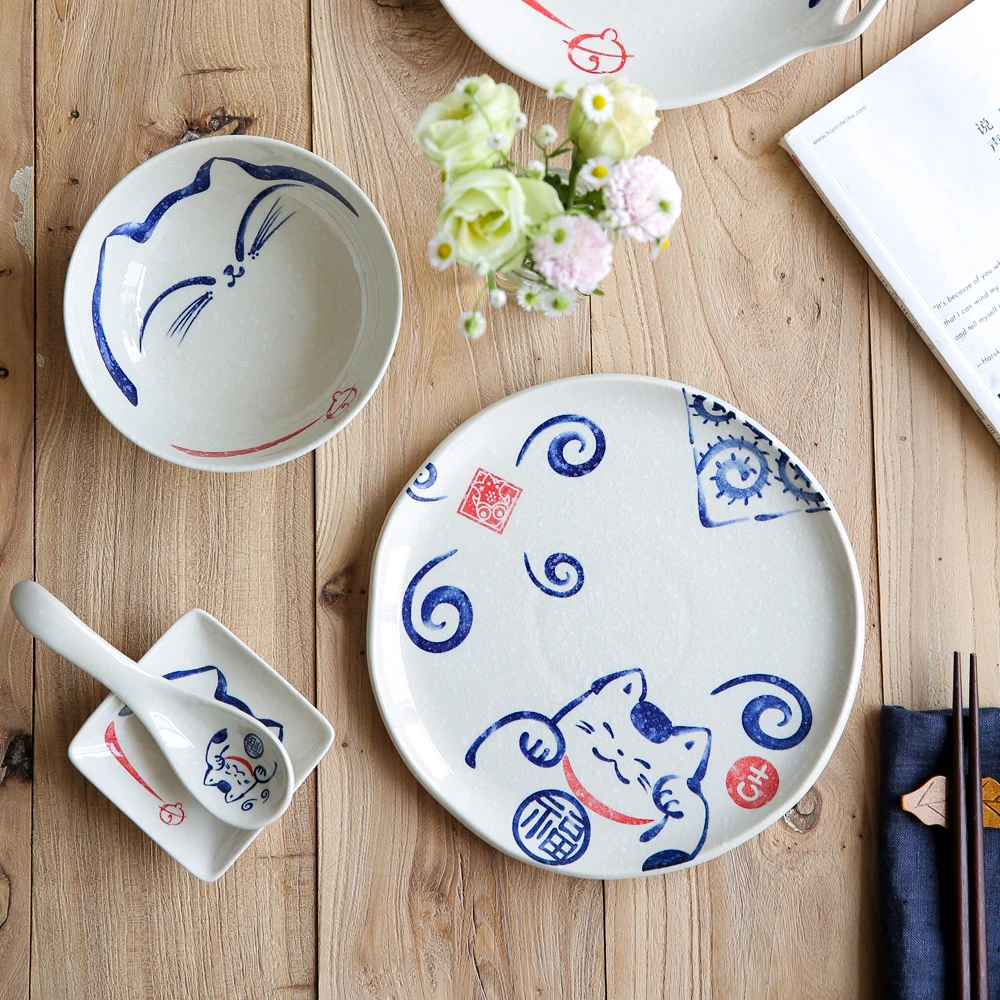 Японский творческий милый Кот керамическая посуда блюдо домашние тарелки чаши