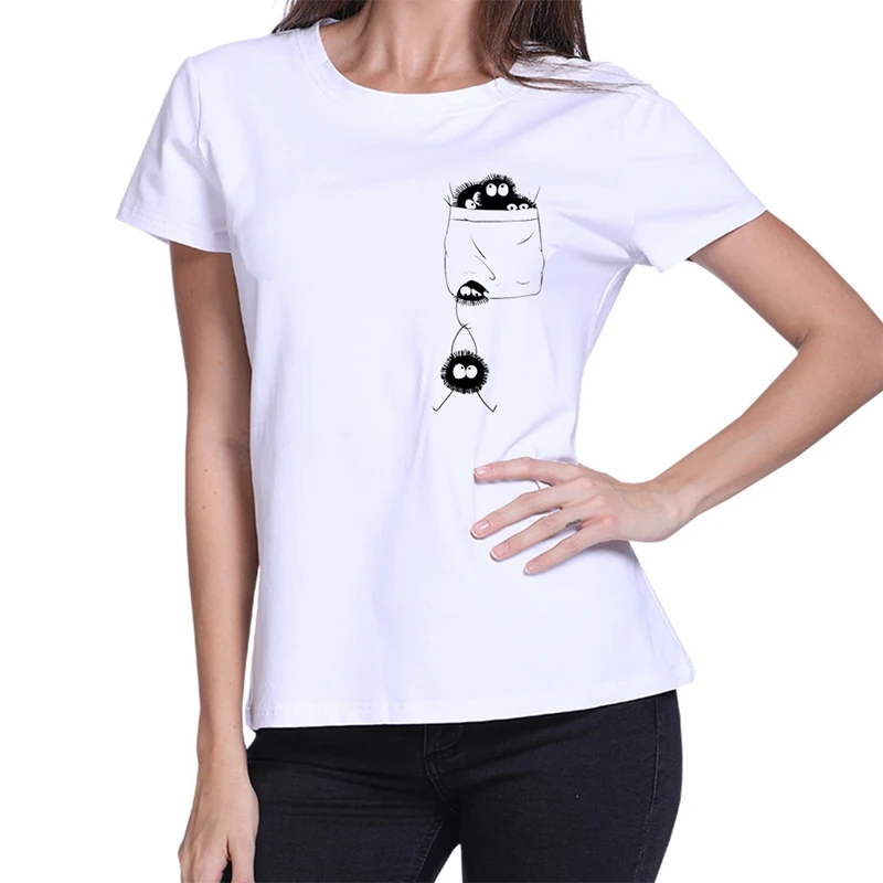 

Top Tee Female Anime Tees Ghibli Totoro Dustbunny Harajuku Kawaii T Shirt Women Ullzang Funny Cartoon T-shirt 90s Streetwear