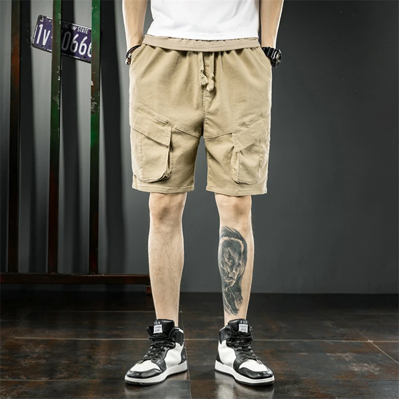 

827 Personalize Cargo Shorts Fashion Tide Sport Trendy Streetwear Military Style Multi-Pocket Drawstring Five-Point Trousers