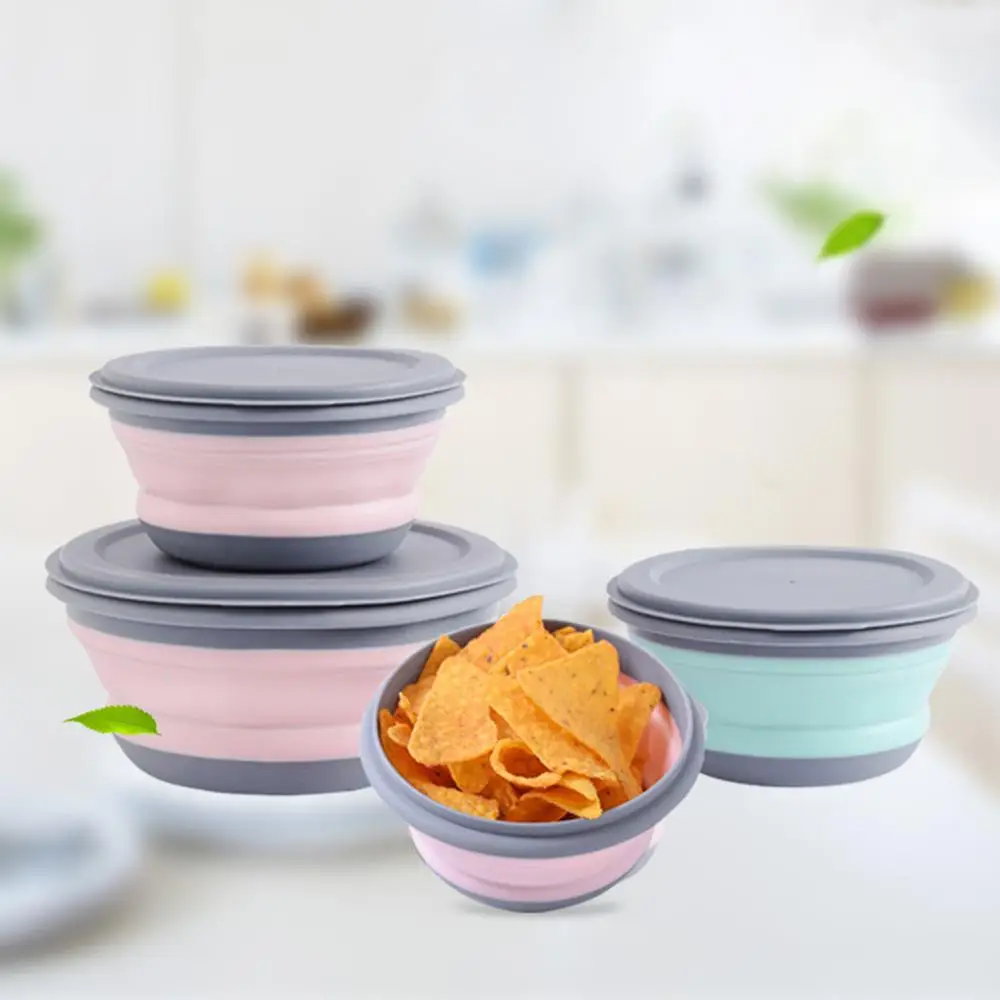 3pcs Folding Bowl Outdoor Camping Tableware Sets Lunch Box Portable Salad With Lid For Nature Hike Cooking Supplies | Спорт и