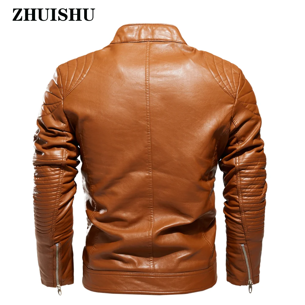 

New Leather Mens Jacket Casual Zipper Brushed Thicken Waterproof Coat Motorcycle Pu Outwear Clothes Maleleather Fashion Jacket