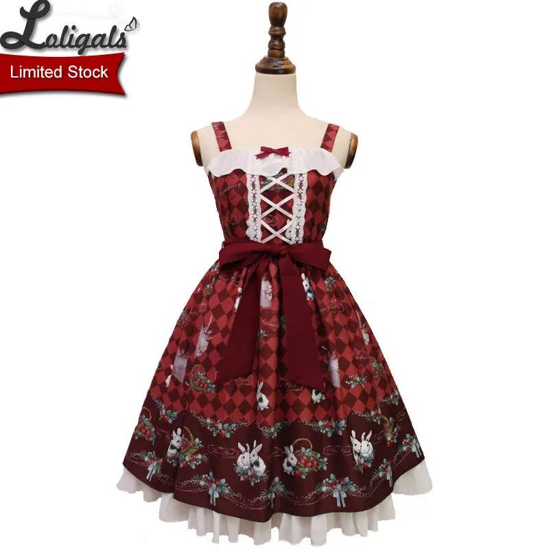 Платье Лолиты с принтом клубники и кролика от Alice Girl|dress alice|lolita jskdress dress |