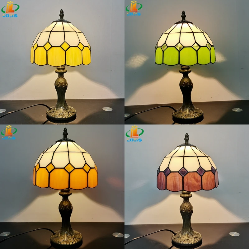 Candeeiro de Mesa Decoração da Lâmpada Estilo Europeu Simples Vitral Treliça Tiffany Quarto Estudo Cabeceira Lâmpada Leitura Barra 20cm