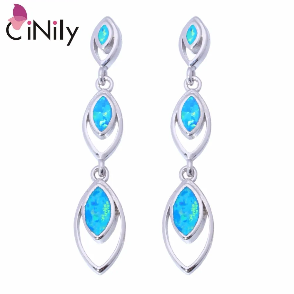 

CiNily White & Blue Fire Opal Drop Earrings Silver Plated Long Dangling Earring With Stone Bohemia BOHO Summer Jewelry For Woman