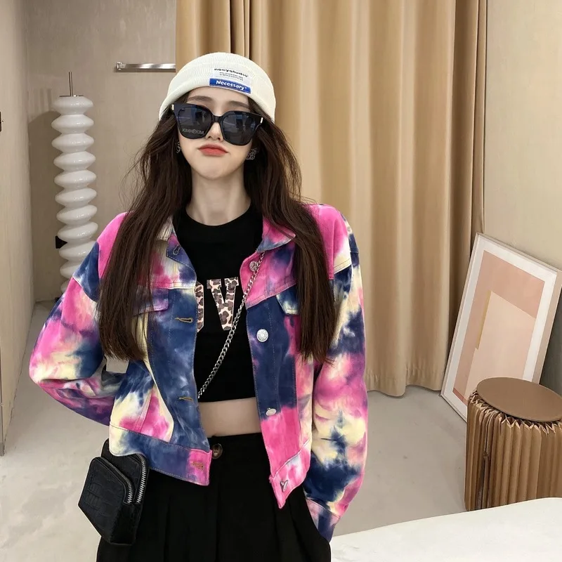 

Autumn Winter Korean Denim Coats and Jackets Women Clothing Fashion Casual Loose Turn-down Collar Crop Tops Streetwear Hipster