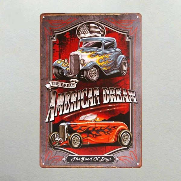 

American Dream TIN SIGN Hotrod Vtg Car Metal Garage Wall Decor Bar Diner