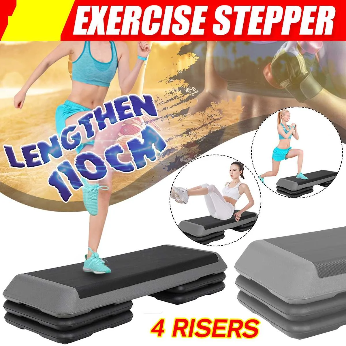 

4 Risers 110cm Fitness Aerobic Step Non-slip Yoga Pedal Stepper Gym Workout Exercise Fitness Aerobic Step Equipment Load 300KG