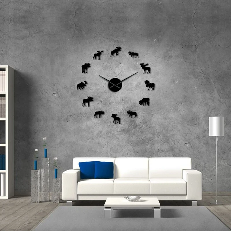 Дикая природа Moose DIY гигантские настенные часы Silhouette декоративные бескаркасные