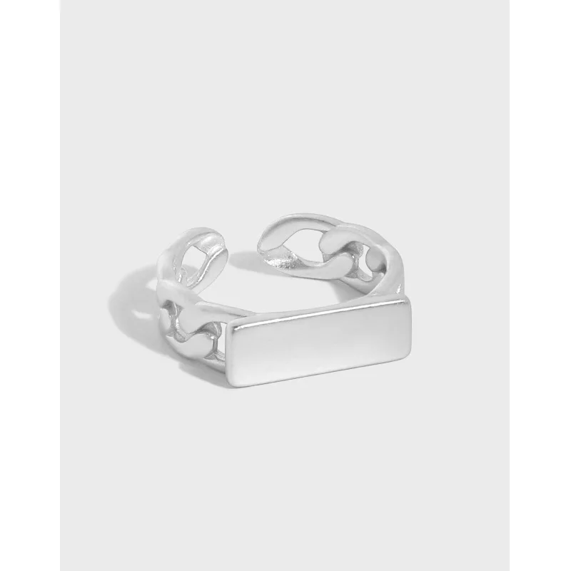 

Simple Real 925 Sterling Silver Geometric Rectangle Chain Ring For Women Finger Accessories,Gold Color Rings Silver Jewelry 2021