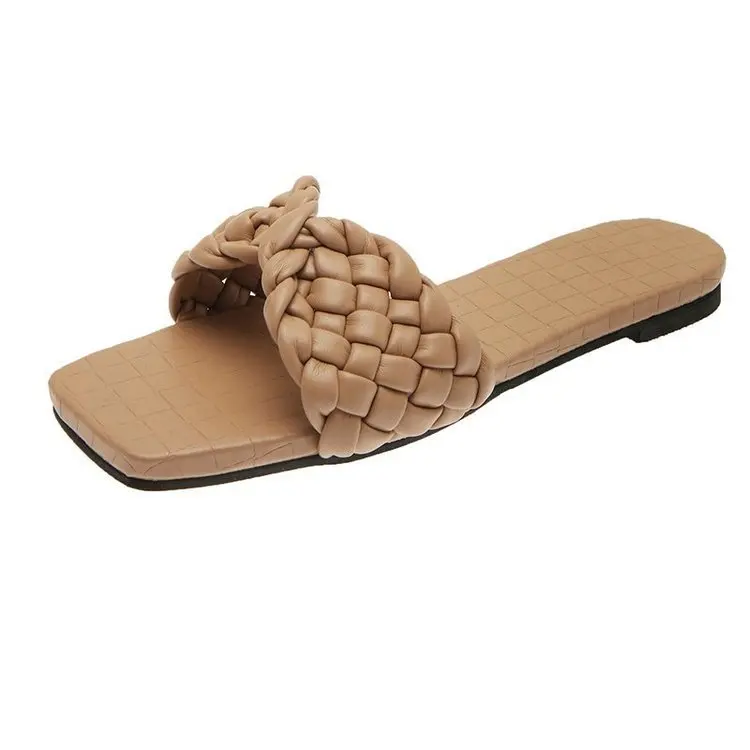

New Fashion Temperament Braided Charm Open-toe Flat Slippers Set Foot Vacation Beach Sandals Casual Flip Flops Women Shoes