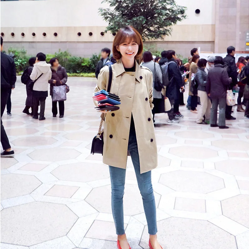 Autumn Fashion Safari Style Casual Women's Coat Double Breasted Pocket Sashes Women Trench Coat Medium-long Trench
