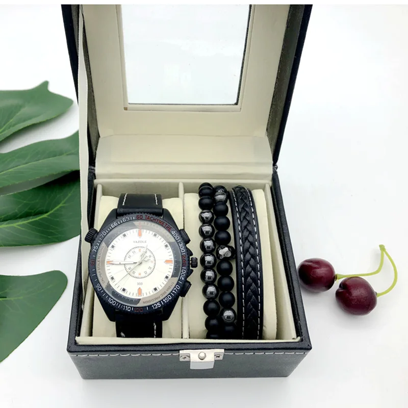 Часы наручные мужские кварцевые повседневные модные плетеные с кожаным ремешком