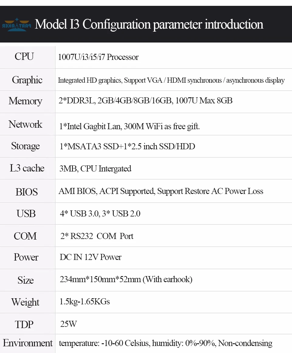Причастником I3 Безвентиляторный Barebone Мини ПК Core i3 4005U Windows 10 прочный ITX чехол Встроенный промышленный компьютер 1 LAN 1 VGA 2 COM