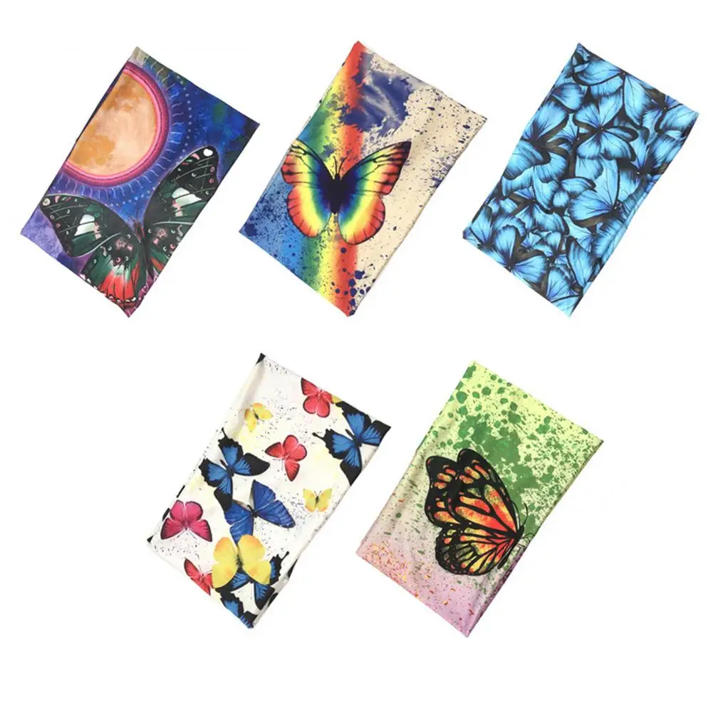

Butterfly Headbands - Pack Of 5 Stylish Boho Yoga Stretchy Butterfly Printed Stripe Hair Bands - Wide Fashionable Head Wraps For