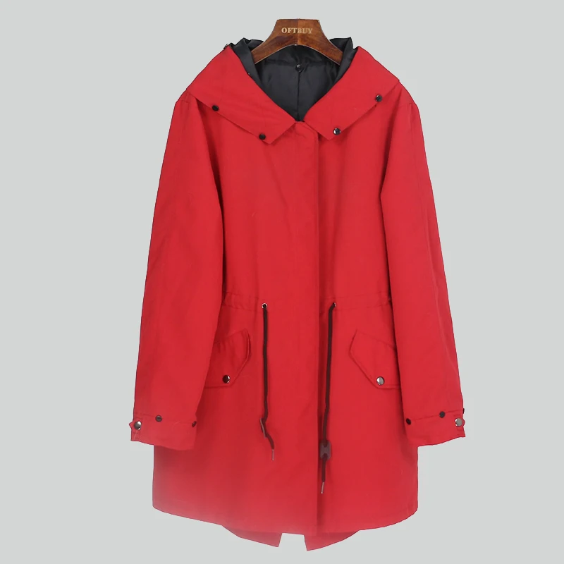 long red OFTBUY Водонепроницаемая длинная парка с меховой подкладкой и меховым воротником - Цвет: long red