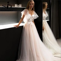 sodigne pink 2021 wedding dresses lace appliques sweethearts short sleeves boho wedding bridal gowns simple tulle
