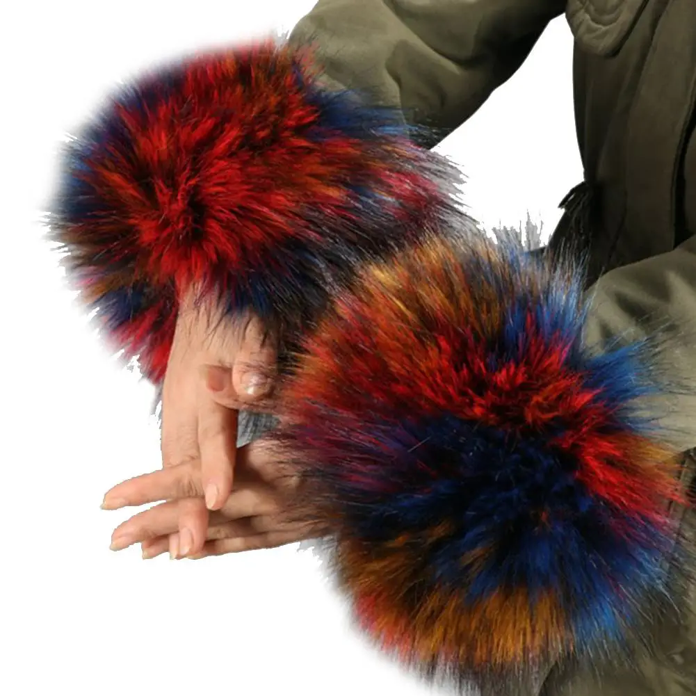 APair из искусственного меха набор наручных манжет теплый рукав браслет на