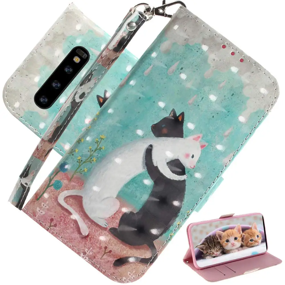 Two Cat 3D(полиуретан) с откидной крышкой для samsung Galaxy A70 A50 A30 A20 A10 A40 A60 A80 A20E чехол с мультипликационным принтом из искусственной кожи чехол для samsung A50s A30S - Цвет: Two Cat