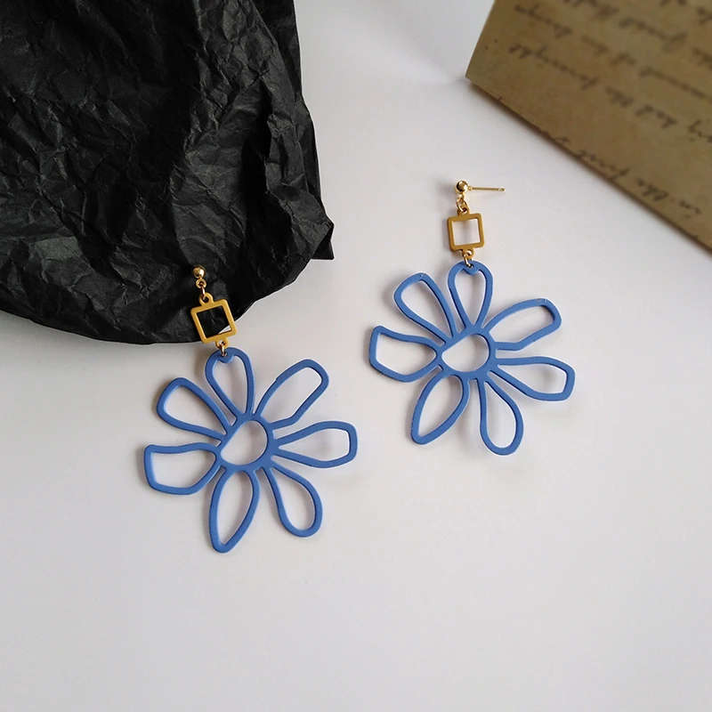 Серьги с большим цветком модные ювелирные изделия голубым покрытием 2020 Новые
