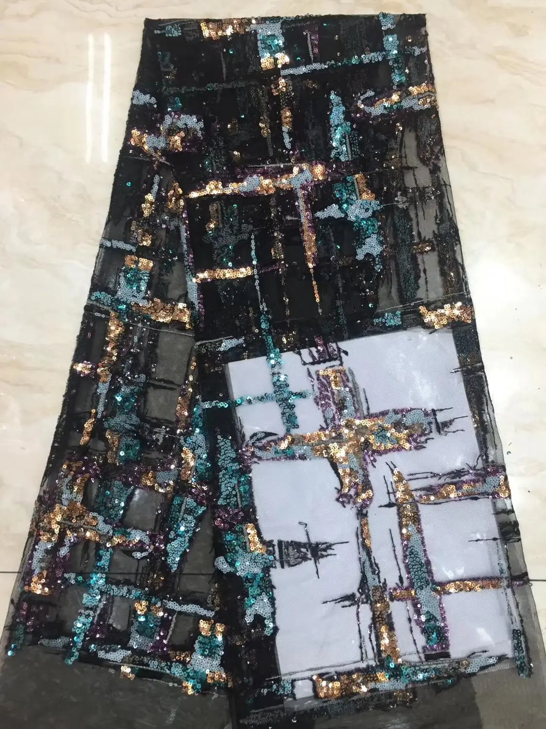 

Bestway Sequins Net Lace Fabric 5 Yards 2020 High Quality Luxury Sequin Embroidery African Nigerian Wear Tulle Lace Material