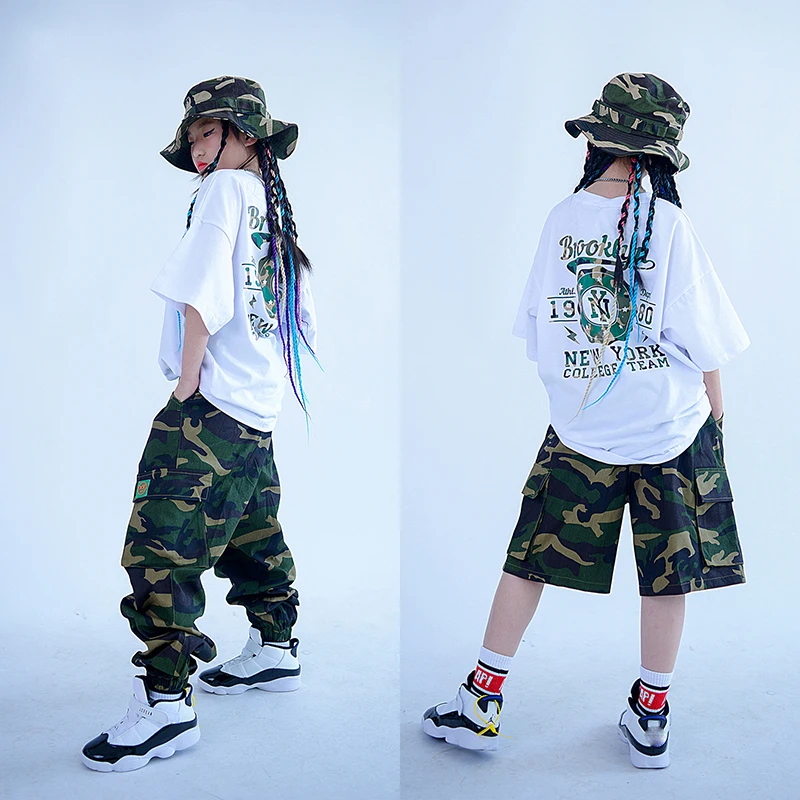 

Детские костюмы для хип-хопа костюм с камуфляжным принтом летние штаны для мальчиков и девочек в стиле хип-хоп для уличных танцев свободные ...