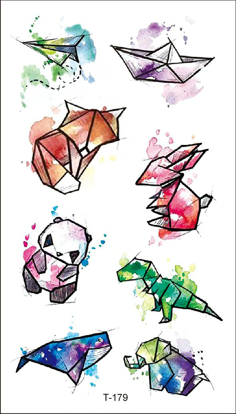 Waterproof Temporary 3d Tattoos Sticker Colorful Watercolor Panda Fox Rabbit Fake Glitter Tattoo Flash Tatouage Temporaire Femme