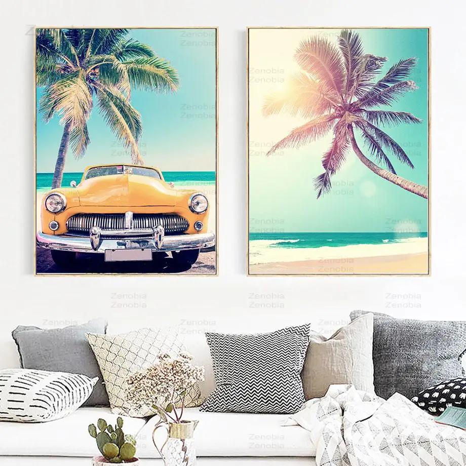 

Sea Beach Coconut Tree Starfish Surfboard Wall Art Canvas Painting Nordic Posters And Prints Wall Pictures For Living Room Decor