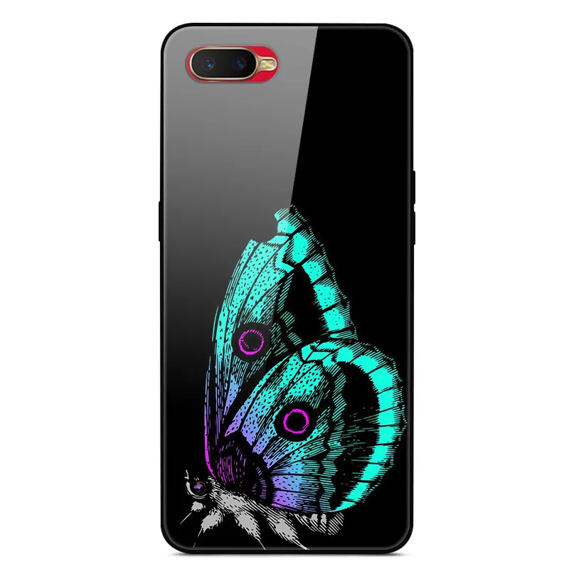 

Case For OPPO K1 Back Phone Cover Black Silicone Bumper With Tempered Glass Series 3