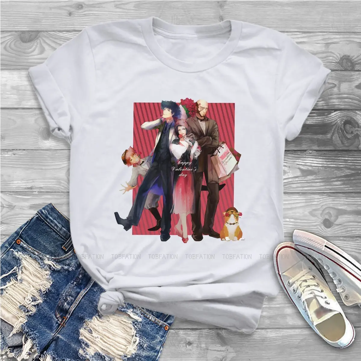 

Spike Faye Ein Tank Edward Cute Girls Women T-Shirt Cowboy Bebop Anime Blusas Harajuku Casual Short Sleeve Vintage Oversized Top