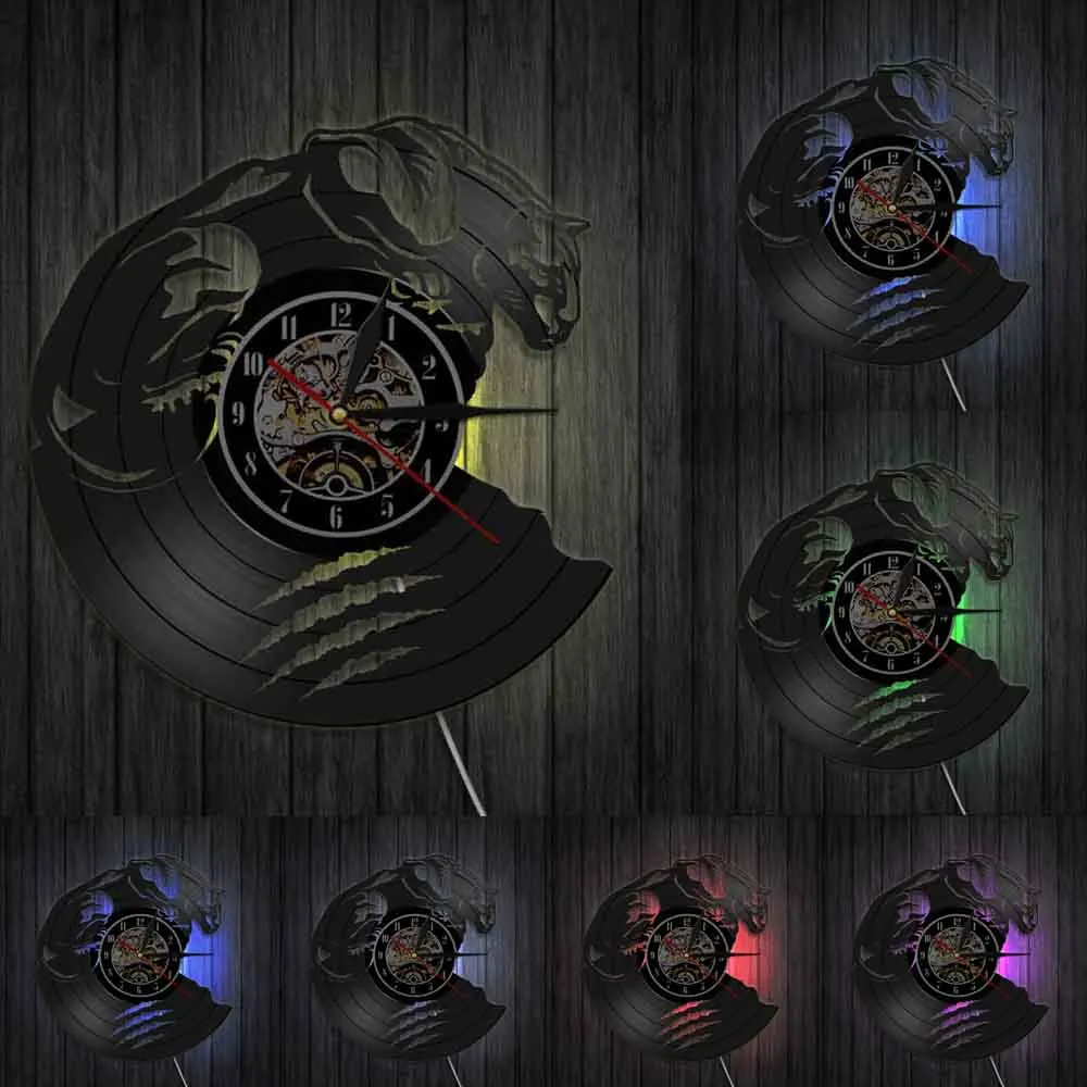 Пантера силуэт тень виниловая запись настенные часы дух животное тотем