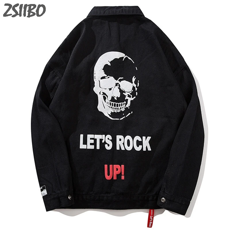 Осенняя рваная джинсовая куртка с принтом черепа мужские рваные ковбойские