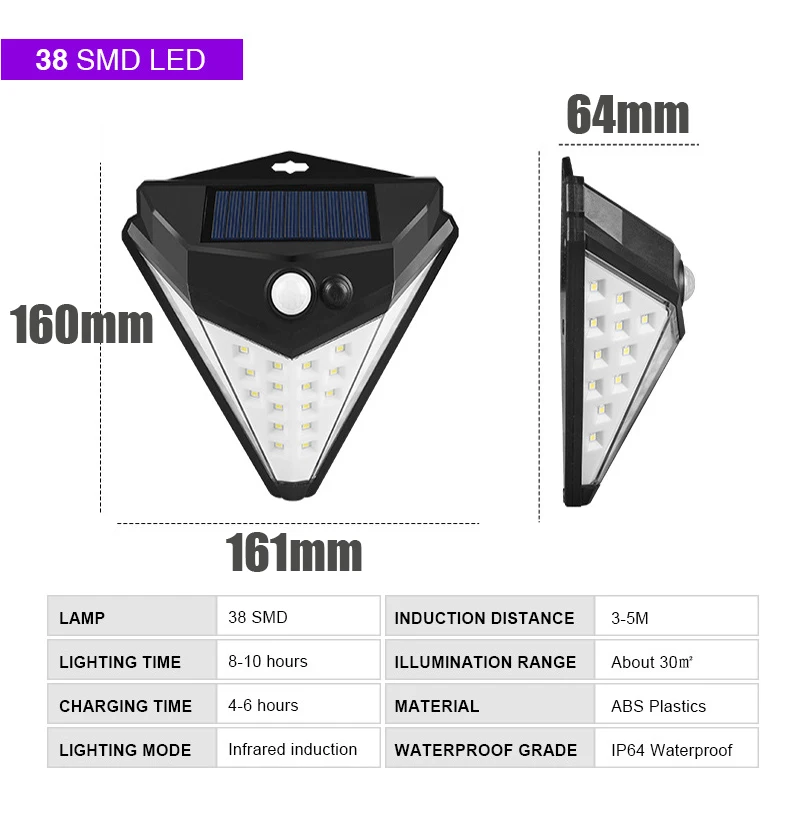 Светодиодный ночной Светильник 6500K уличный на солнечной энергии