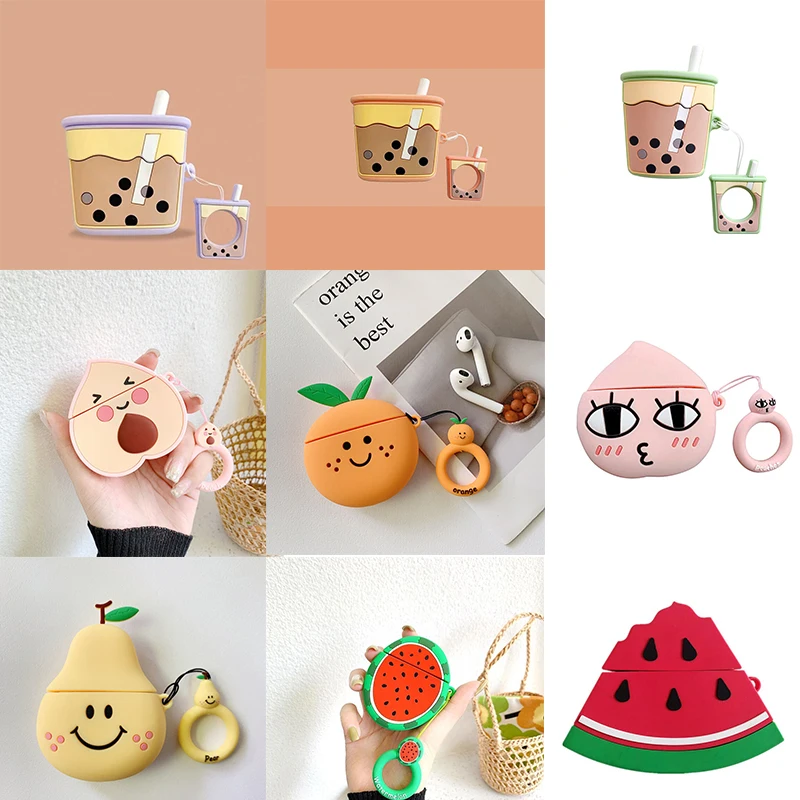 3D милый мультяшный арбуз оранжевый беспроводной Bluetooth чехол для наушников Airpods 1 2