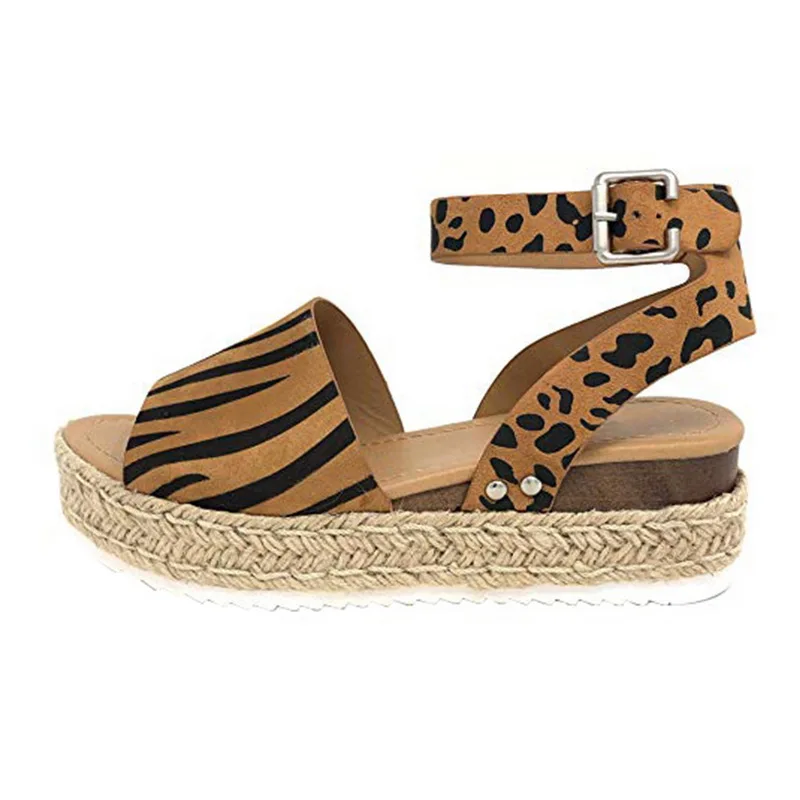 Brown leopard B Puimentiua/летние босоножки на платформе; коллекция года; Модные женские сандалии; обувь на танкетке; повседневные женские черные босоножки на платформе с открытым носком; большой размер 43 - Цвет: Brown leopard B