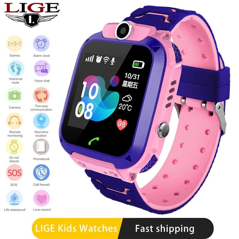 LIGE Новые водонепроницаемые Смарт часы для детей LBS базовая станция