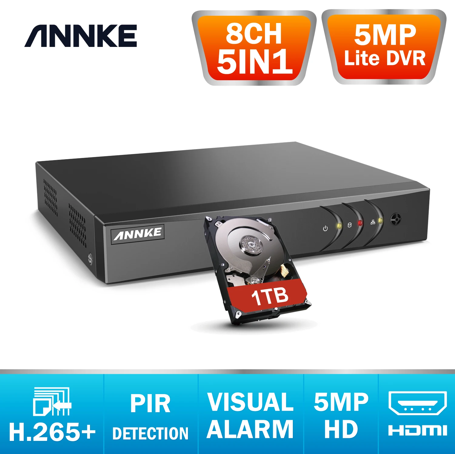 ANNKE 8CH 5MP Lite 5in1 AHD DVR Поддержка CVBS TVI аналоговые ip камеры HD P2P Cloud H.265 + VGA