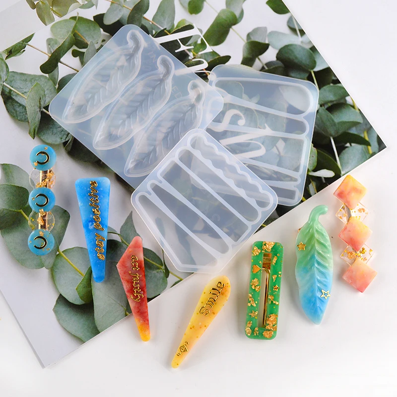 

5pcs DIY Barrette Hairpin Silicone Mold Set UV Glue Epoxy Resin Mold Jewelry Accessories for Resin Craft