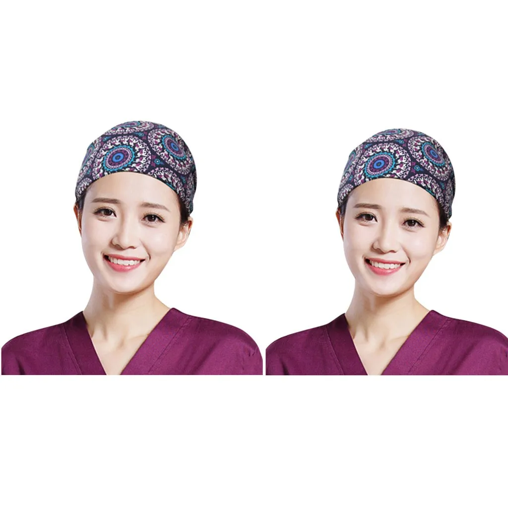

2PCS Men's and Women's Nurse Cap Operating Room Pharmacy Nursing Laboratory Pet Shop Multicolor Bouffant Hat With Sweatband 2021