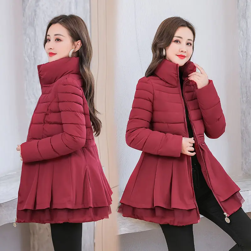 

Winter Jacket Women 2021 Korea Loose Stand collar Cotton padded Coat Patchwork Thicken Warm Slim Long Outwear Female Snow Parkas