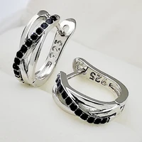 individuality and creativity plated s925 silver black diamond womens earrings punk temperament diamond factory wholesale